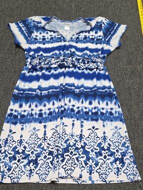 Dotti Blue and White Tie-Dye Empire Waist Dress
